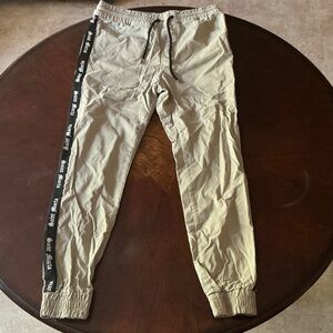 Men's Tan Joggers with Side Stripe
